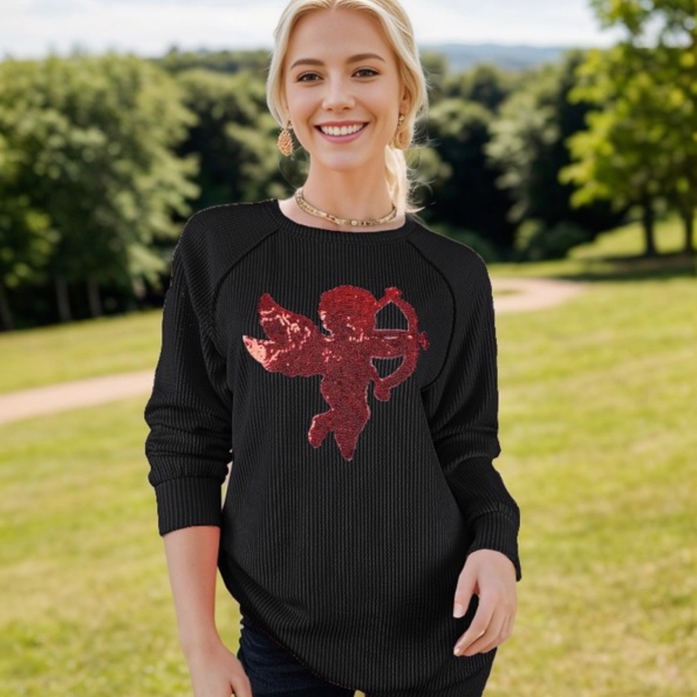 Sequin Cupid Top - Black